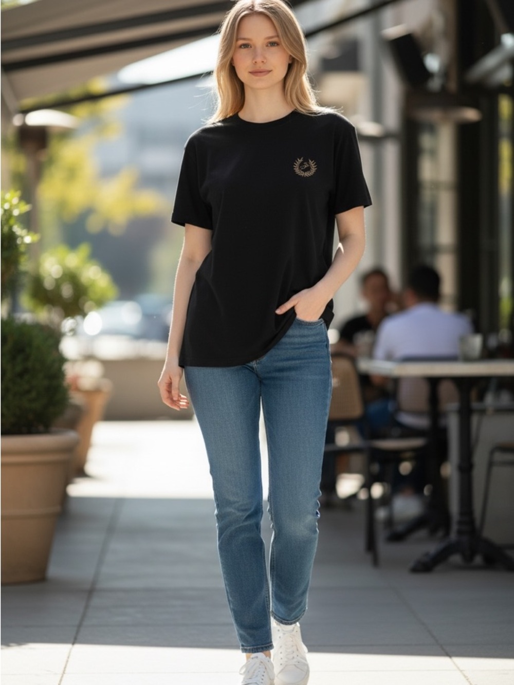 PINK Victoria's Secret Black Short Sleeve Tee with Gold Logo
